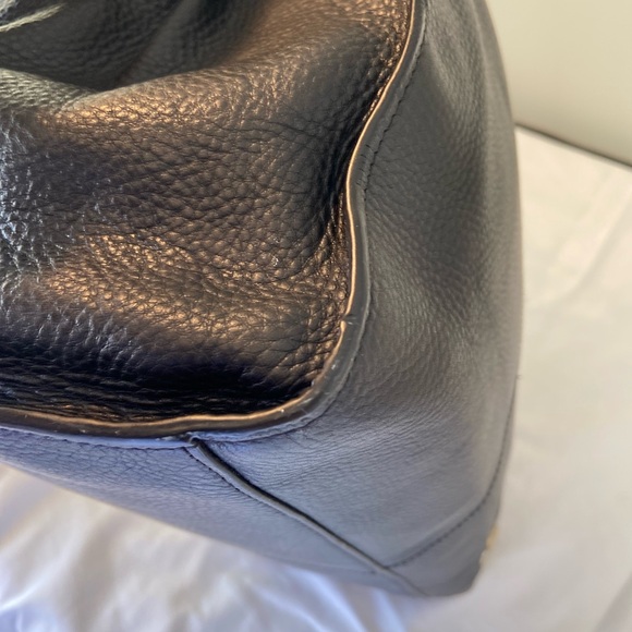 Vince Camuto Black Leather Tote Bag Elvan Style Gold Hardware Work Bag - Picture 14 of 16